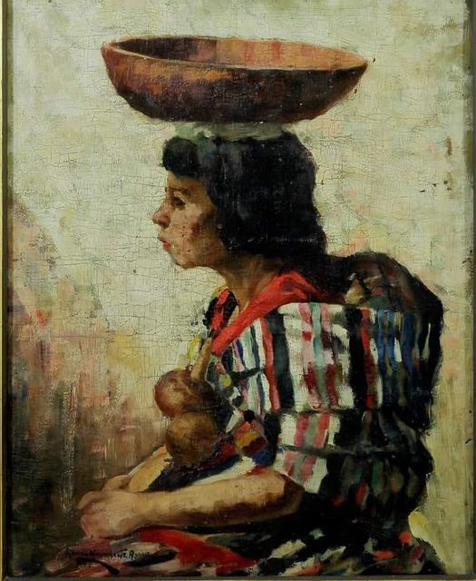 Renée Navarrete Risco (1906-1999) pintora peruana. "Vendedora de matecitos". Óleo sobre lienzo. 79x62 cm.